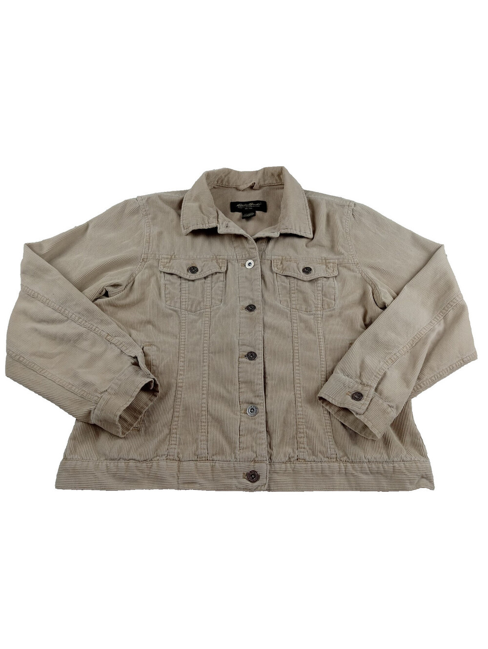 Eddie Bauer Corduroy Jacket Womens Large Beige Tan Trucker Button Up Coat L